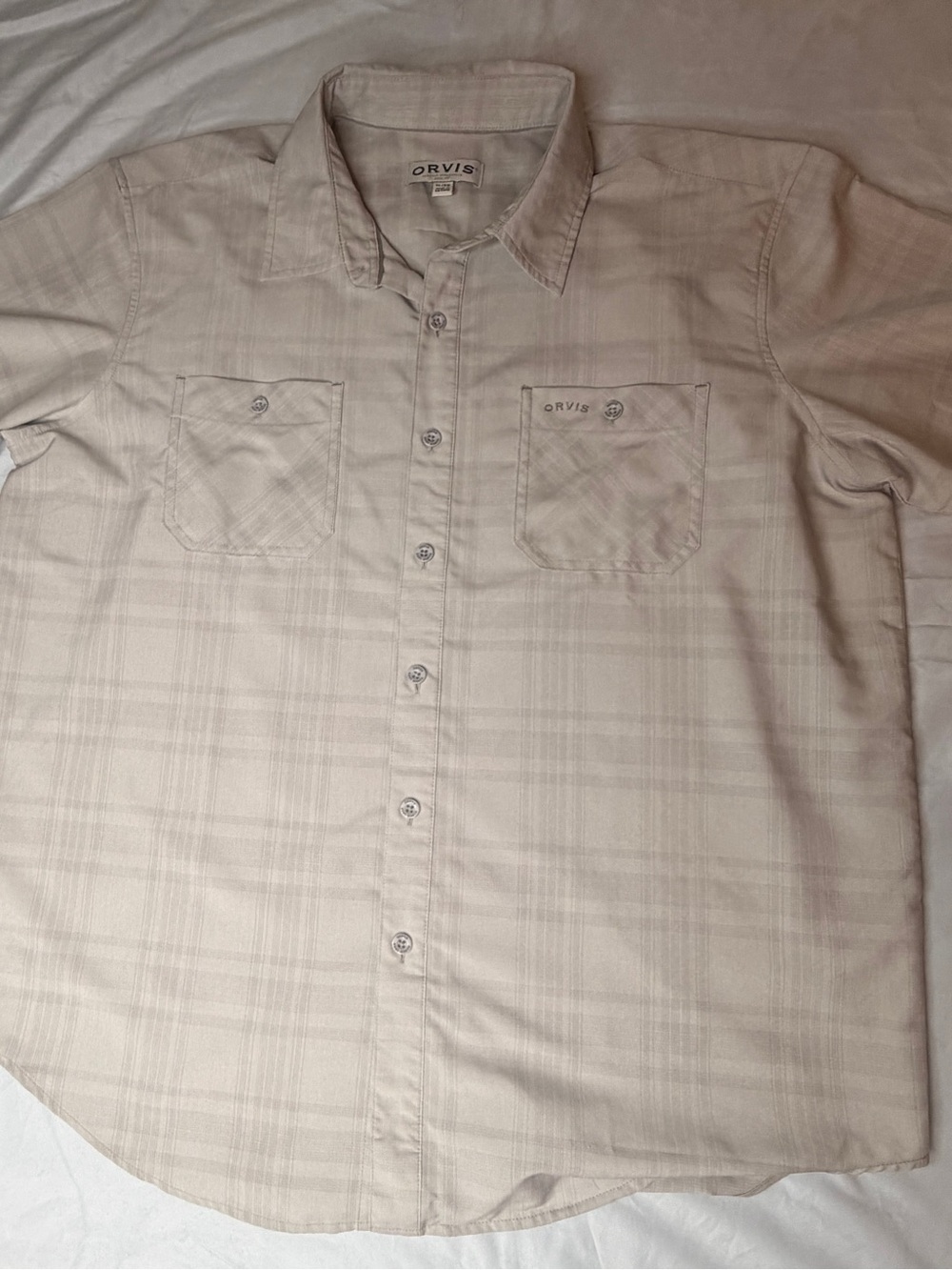 Orvis Men's Light Beige Plaid Button-Down Shirt
